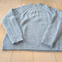 【100円値下げ】 リブ編みハイネックセーター グレー フリーサイズ