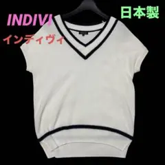 INDIVI 日本製　インディヴィ　Vネックニット ホワイト　Tシャツ 白