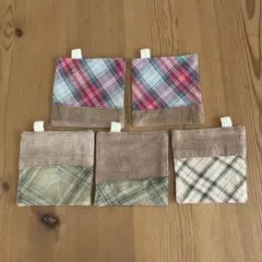 ハンドメイド　コースター5枚セット チェック柄