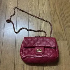 ピンクレザーキルティングショルダーバッグ