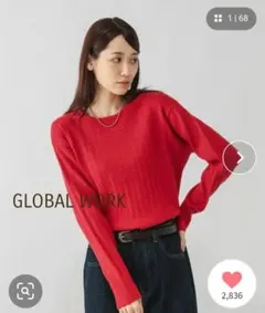 GLOBAL WORK 洗えるケーブルプルオーバ ニット Mサイズ
