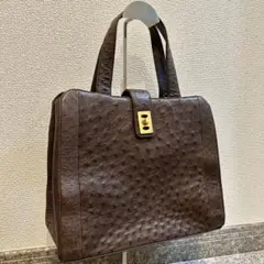 美品⭐️オーストリッチレザー ハンドバッグ ラウンドファスナー ショルダーバッグ