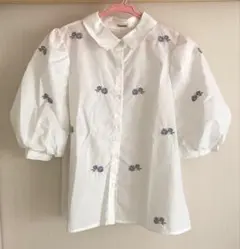 Chulatte ￼パフスリーブ半袖シャツ刺繍オフホワイト ￼サイズL