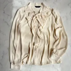 ボウタイリボンとろみブラウス　【L】11　アイボリー　長袖　フリル　シアー