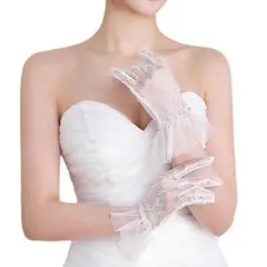 グローブ ショート 手袋 ウエディング レース 透け感 花柄　パール　コスプレ