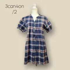 1065 【3can4on】　シャツ　ワンピース　チェック　２　M　ワールド