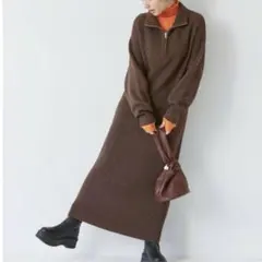 ungridアングリッド ハイネックジップニットワンピース ブラウン