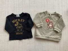 男の子　ベビー　長袖トレーナーTシャツ　ミッキー　くま　キルティング