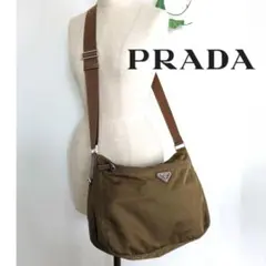 良品 プラダ オリーブ ナイロン レザー ショルダーバッグ レディース メンズ