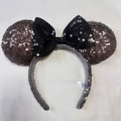 ミッキー耳カチューシャ 黒と茶色 スパンコール