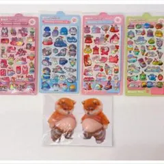 ぷくぷくシール　オーロラ　おなかシール　キラキラ　立体　柴犬　6枚セット　ぷに