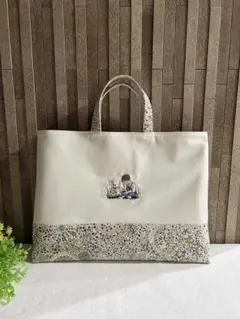 ＝ handmade = ノスタルジックな刺繍入りレッスンバッグ絵本袋リバティのサムネイル