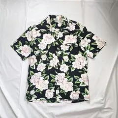 【vintage】希少USA製90sボタニカル柄レーヨンアロハシャツ　ブラック系