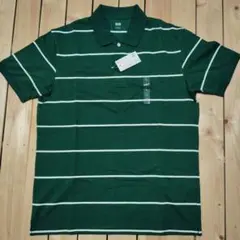 新品未使用✨UNIQLO ダークグリーン ホワイトストライプ ポロシャツ L