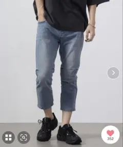 【未使用】ライトブルー ダメージデニム クロップドパンツ XLサイズ