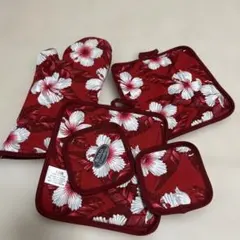 A.J.&W. 鍋つかみ 鍋敷き コースターセット ハイビスカス柄のサムネイル