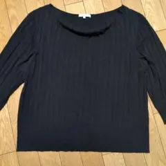 TRANS WORK 七分袖 薄手 リブ編み トップス 黒 大きいサイズ LLのサムネイル