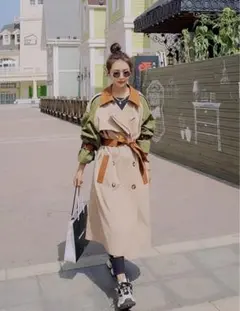 バイカラー トレンチコート　韓国ファッション