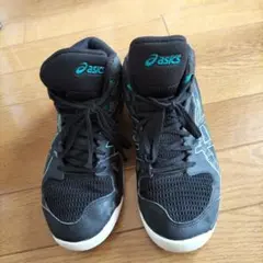 男児asics バスケットボールシューズ ハイカット ブラック/ターコイズのサムネイル
