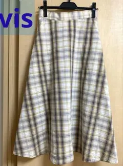 VIS ビス チェック柄 ロングスカート M ポケット付き　フレアスカート