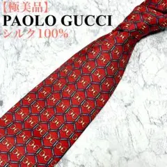【極美品】パオログッチ　ブランド　ネクタイ　シルク　総柄　イタリア製　赤のサムネイル