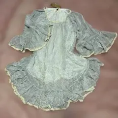 新品未使用タグ付 ドット柄フリルチュニック 五分袖 M