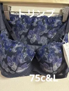 トリンプ　天使のブラ　花柄刺繍グレー系ブラジャー&ショーツ75c&L
