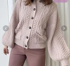 ピンク ケーブルニット カーディガン