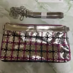 POLA ミニショルダーバッグ メタリックシルバー