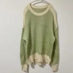 【美品】artemarvel リブニット セーター L グリーン ストライプ 春