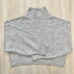 coca 袖バルーンボトルネックニットトップス【グレー】