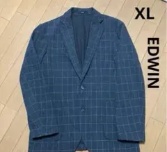 美品　エドウィン　テーラードジャケット デニスラ　XL グレー　格子　ストレッチ