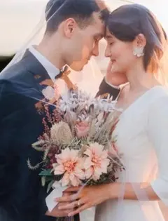 ナチュラルウェディングブーケ　ブートニア付き