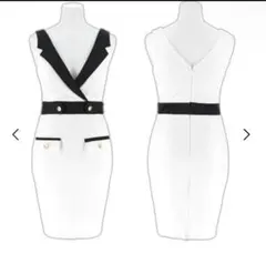 ホワイト/ブラック Vネックドレス Mサイズ 未使用