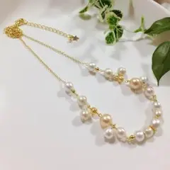 【リビエラ】♥️マルチカラーコットンパール鈴なりネックレス♥️
