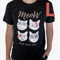 Tシャツ メンズ 半袖 Lサイズ 黒 猫デザイン KISS風 ロック カジュアル