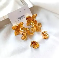 【再販】メタルゴールド フラワー ブライダル ピアス イヤリング ハンドメイド