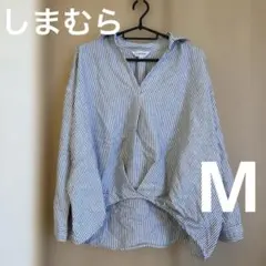 しまむら　CLOSSHI ストライプ柄 スキッパーシャツ M