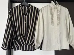 ストライプとフリルの長袖シャツ2点セットのサムネイル