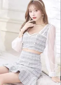 JEWELS マーメイドツイードドレス ホワイト M 8228SBdzw