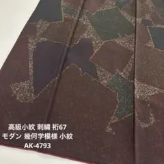 高級小紋 刺繍 裄67 モダン 幾何学模様 小紋 正絹 AK-4793
