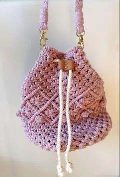 【美品】ピンク マクラメ ショルダーバッグ