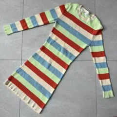 ZARA ワンピース　カラフルストライプ　長袖ニットワンピース