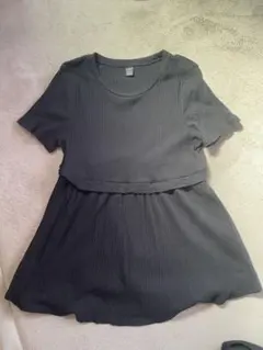 SHEIN ブラック リブ 半袖 ペプラム トップスのサムネイル