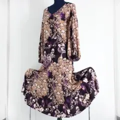 【美品 社交ダンス衣装】ワンピース ドレス Otto Mサイズ 紫 花柄