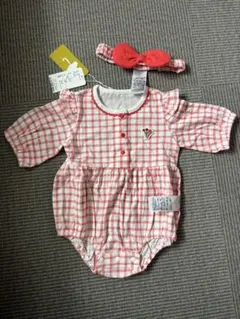 moimoln赤と白チェックロンパース 70cm