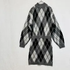 イング♦︎アーガイル柄 ハイネック ニットワンピース グレー Mサイズ