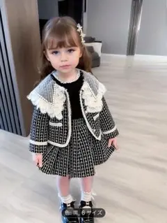 ツイード ビッグカラー フォーマルセットアップ 黒 130 ジャケット スカート