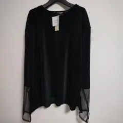 袖切り替えシアーベロアトップス / ウォッシャブル　ブラック