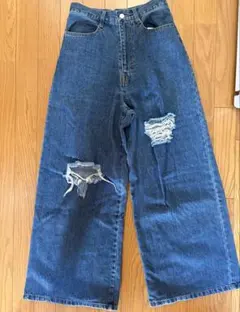 Kastaneカスタネ ダメージデニムクラッシュデニムワイドパンツ